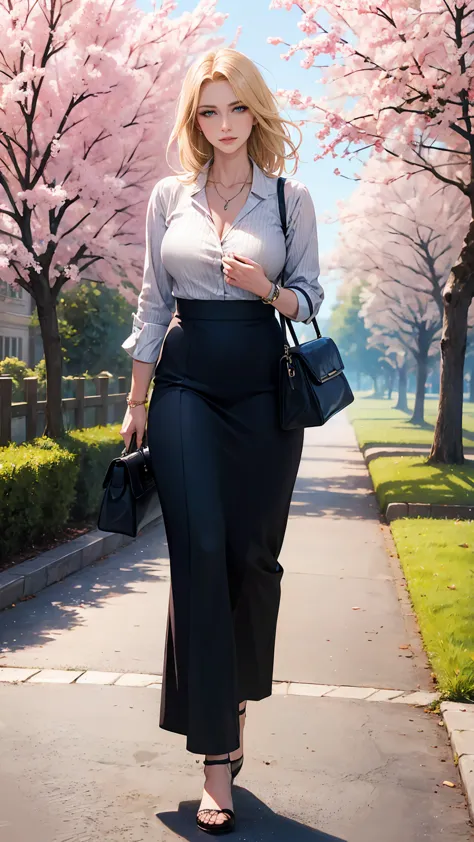 47yearsold, realistic, 177cm tall, blonde, highly detailed, render, full body, mature, full color spring outfits, masterpiece, best quality, high quality, high resolution, 8K, pretty face, gorgeous, beautiful face, makeup, hdr, walking to near home, full s...