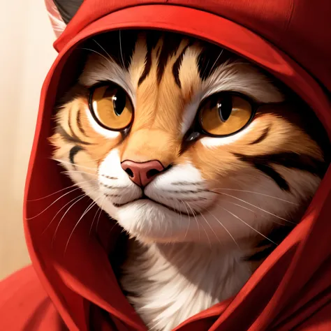  masterpiece, Highest quality,　cat、red cap, close up face
