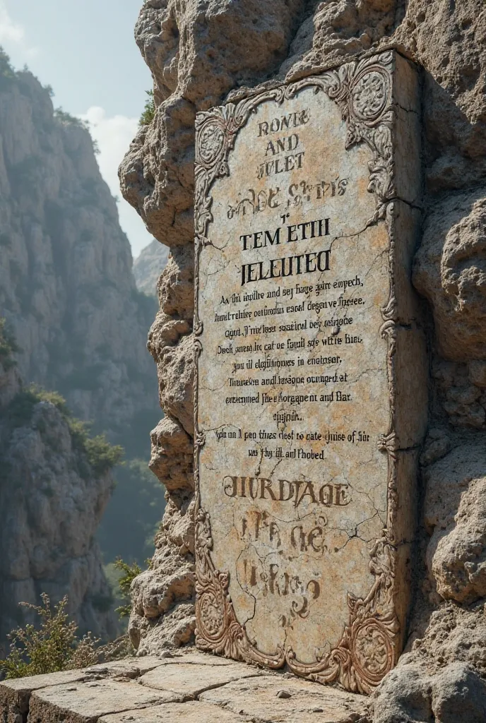 Romeo and Juliet inscription woven into the Venetian massif which is cracked