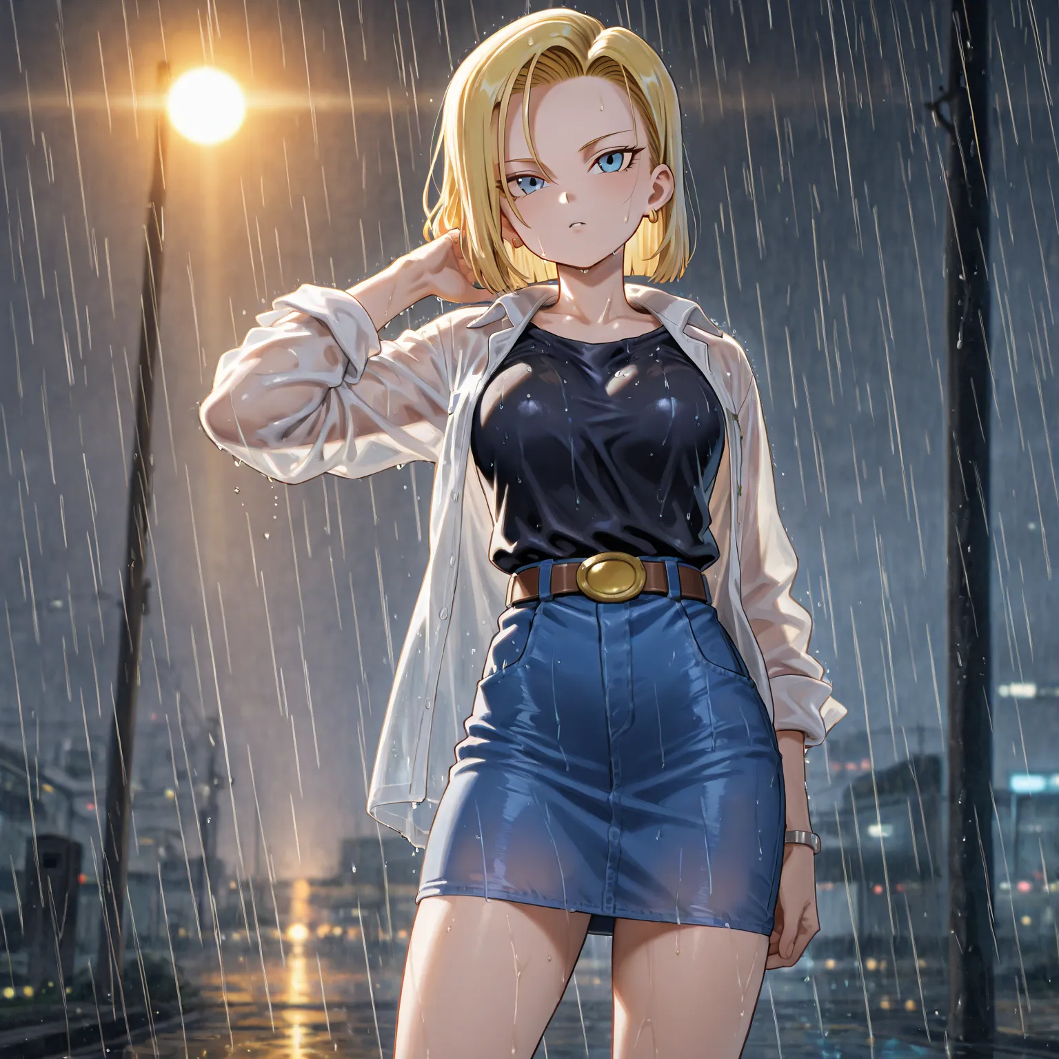 Android 18, very, very big, big, cute rain, just clothes underneath that are slightly transparent and chewy