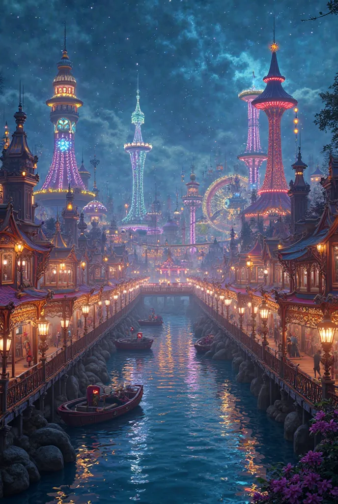 Amusement park at night。illumination。 Fantastic。Beautiful night view。 no people。