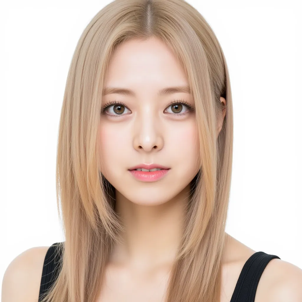 Silky smooth blond hair、 hairstyle is straight、Long hair up to chest、I'm putting my hair together at the back