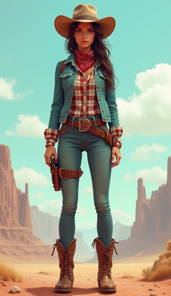 A girl with western outfit full body