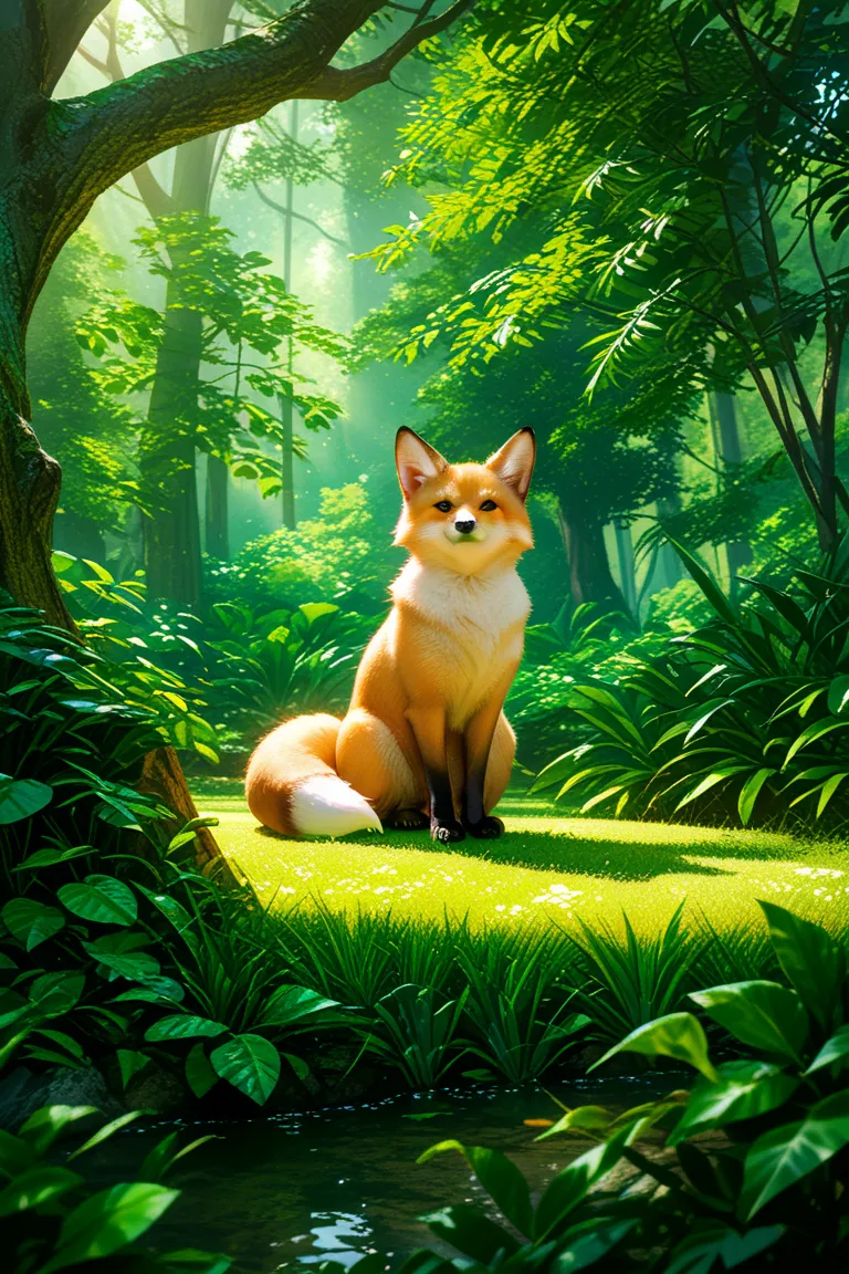 
Spotless, elegant, barefoot, blushing, shy, jade-footed fox with lower ears