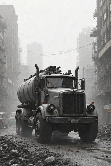 Black and white water pipe truck 