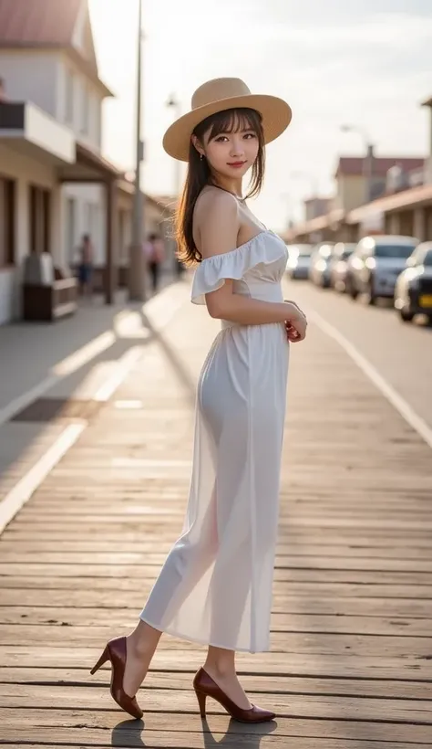 ・angle of view of the photo:
full body, very wide shot, feet out of frame,
The person's face is perfectly centered in the photo.
・impression of the photo:
(landscape photography:3.0),
high definition street in the seaside town with sea view.
・background an...