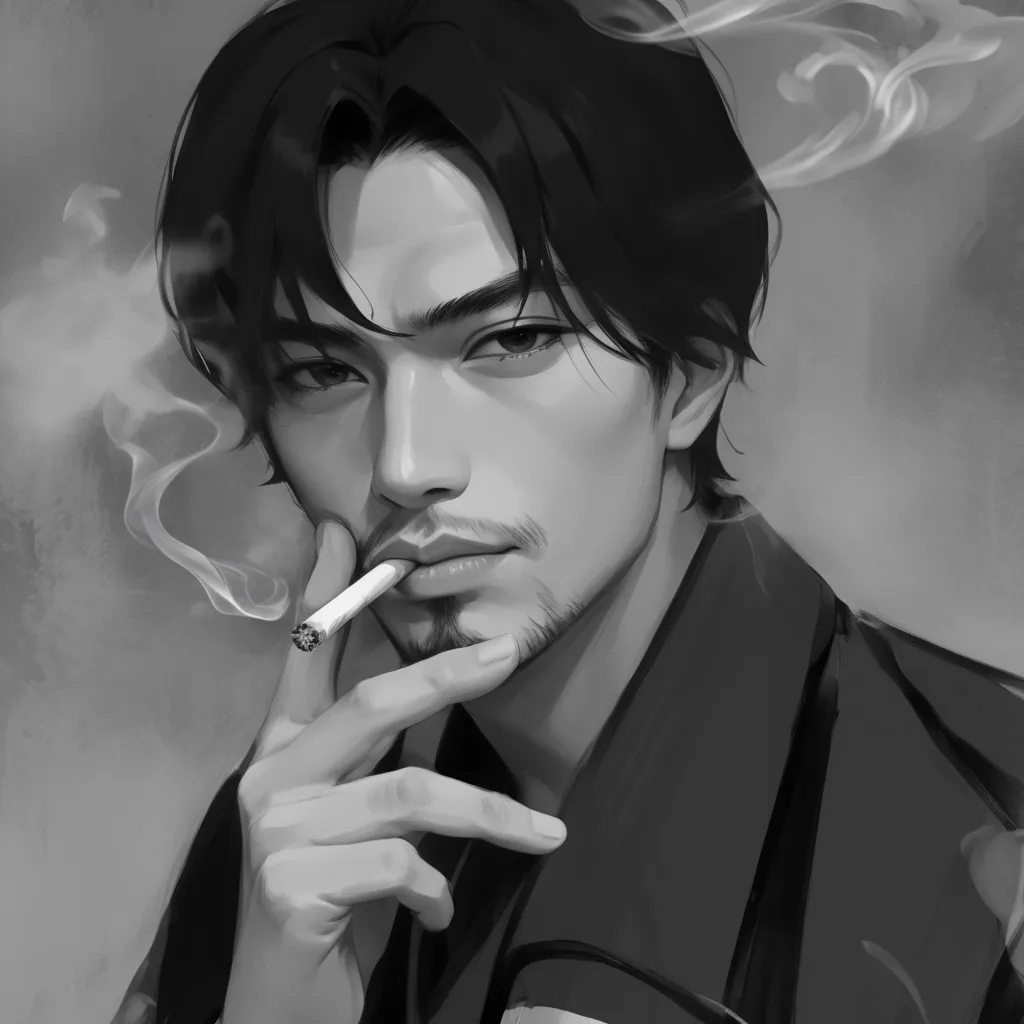 arafed portrait of a man smoking a cigarette in a black and white photo, inspired by Yasutomo Oka, inspired by Jean Malouel, inspired by Yamagata Hiro, inspired by Yanjun Cheng, anime realism style, inspired by Shinji Aramaki, he is smoking a cigarette, an...