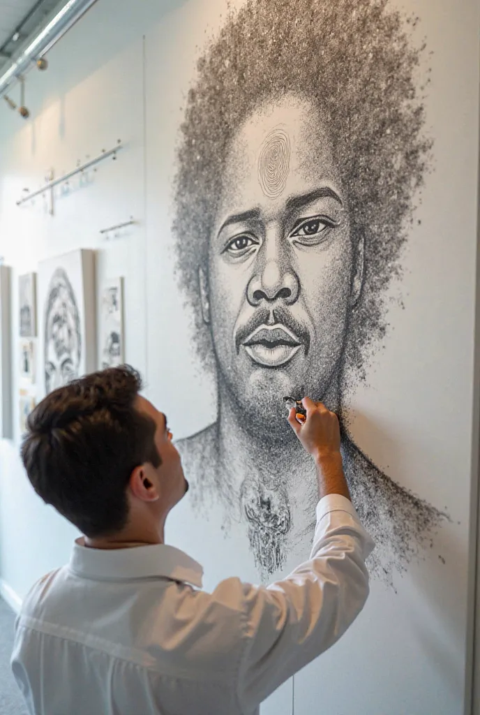 Designing a mural for students graduating from the Faculty of Human Medicine. The painting includes a drawing of each person and his fingerprint is identical. The idea of the painting symbolizes medicine and humanity 