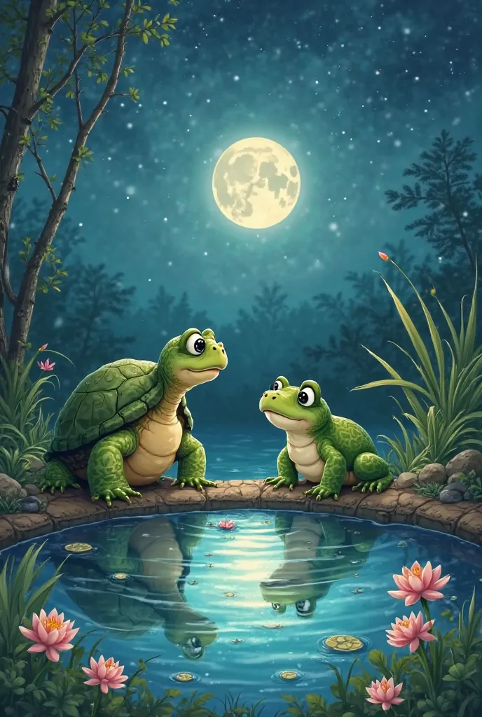 The turtle told the frog that the moon was not in the water, it was just a reflection.