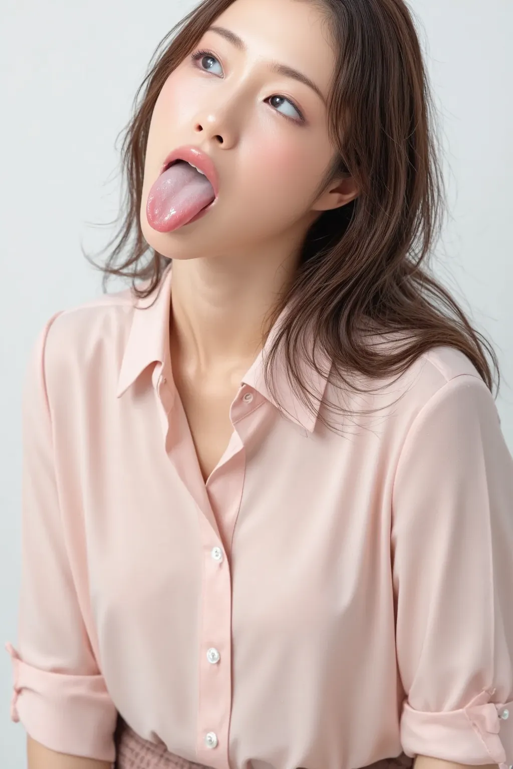  tongue full of saliva that doesn't catch the eye 、Just the Right Length of Tongue That Doesn't Catch Your Eye 32k 8k Super High Definition Masterpiece, well-groomed face, Realistic eyes, High Brightness, Real Eyes,  eyes wide open , as shown in the pictur...