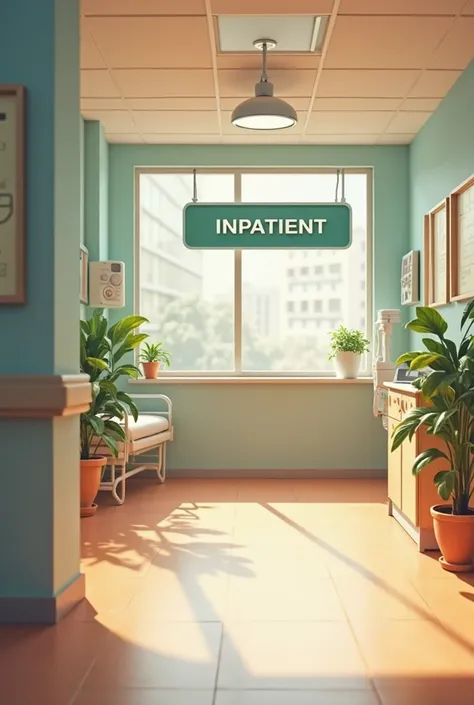 The background map inside the hospital，The picture contains the inpatient department sign，The main body needs to be warm and fresh