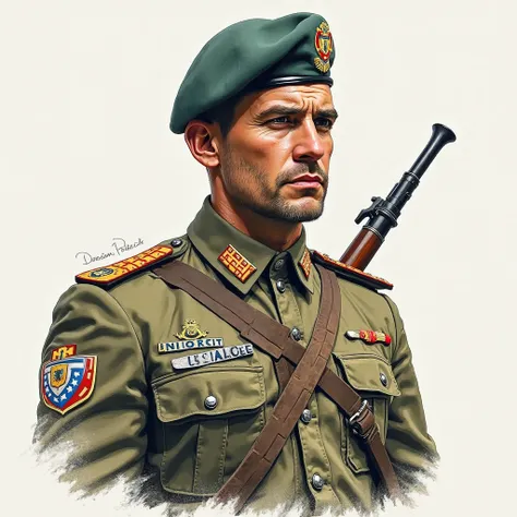 portraiture of an Argentinian soldier, in drawing quality