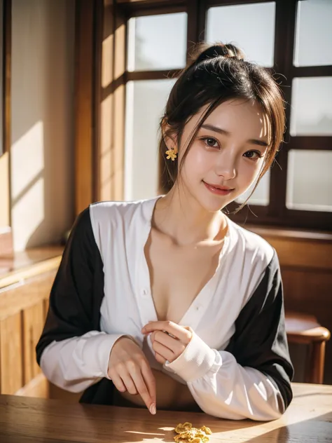 ( beautiful 21-year-old Japanese girl ), ( small chest:1.5),(solo, 1 GIRL, Textured Skin,  detailed skin, high detail,  best quality ,  more details,  surrealism , RAW photos ,Photographicism, professional writing),(( black hair,  dark eyes, natural makeup...