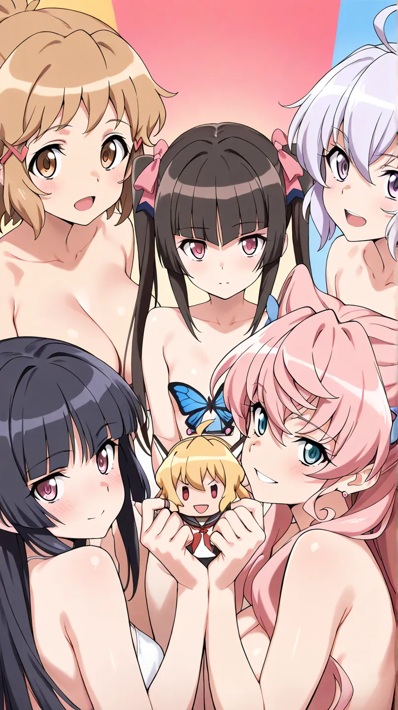 Six Girls、Senki Zesshou Symphogear、Hibiki Tachibana、 Yukine Chris、Tsukuyomi Cho、Fengmingyi、Akatsuki Song、Maria Kadenzavna Eve、Lesbian、 completely naked、symphogear、
break 1st girl,18 yo, Tachibana Hibiki,brown hair,hairclip,brown eyes,short hair,ahoge,puppe...