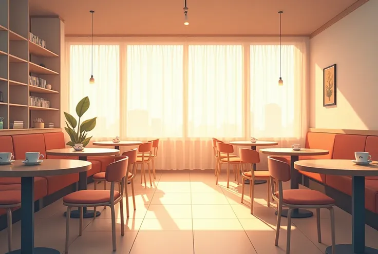 Empty Coffee bar, anime art style