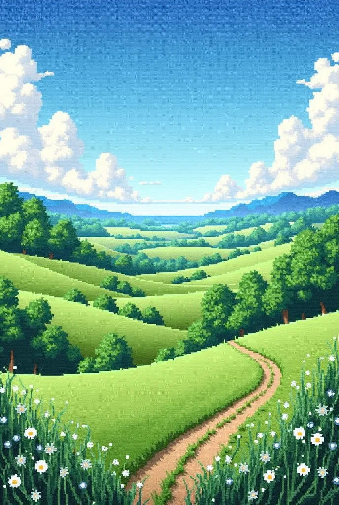 A realistic looking cross stitch pattern of a landscape