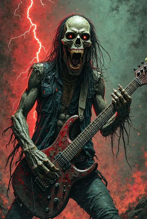 Thrash metal album cover zombie guitarist 