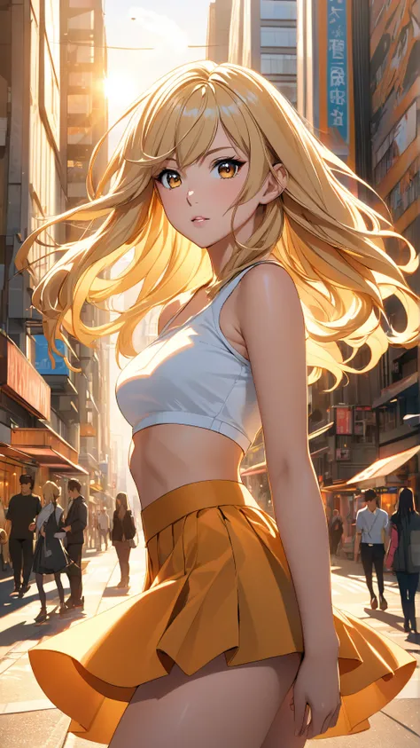 Hot Anime Girl Mini Skirt,Mini Top,Blond Hair