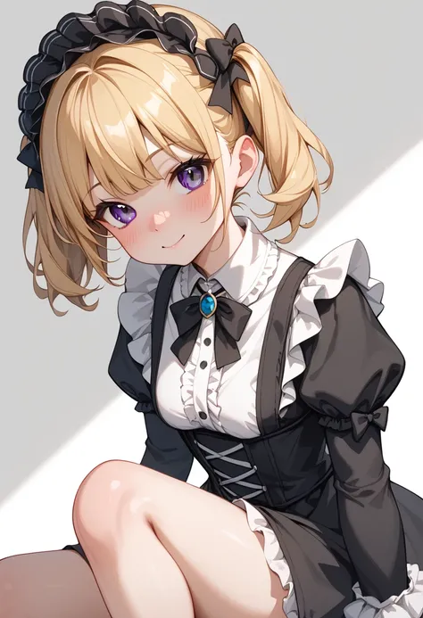 (Highest quality、masterpiece、Super detailed、One Girl、Cute face、Silky short blonde、(((Short hair in twin tails、Short bob twin tails)))、Gray eyes、From the knee up、((white panty:1.3))、Gothic Lolita Fashion、Highly detailed eye、Little red cheeks and nose、Cute f...