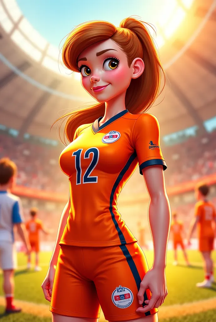 Can you draw Eczacıbaşı Dynavit orange and white jersey on Kim possible with number 12