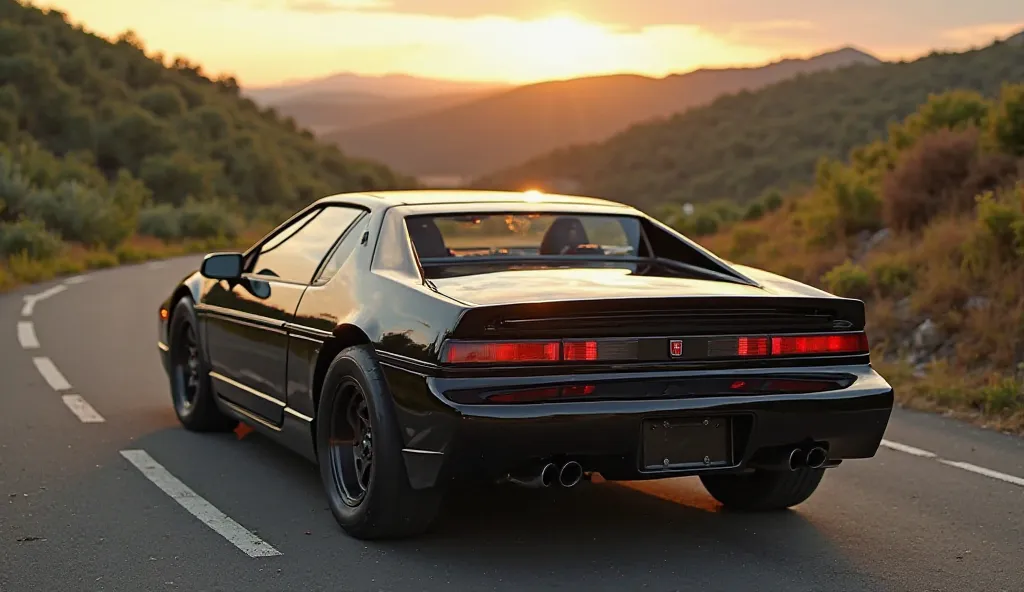 1984  Pontiac fiero car black shine back view on road 