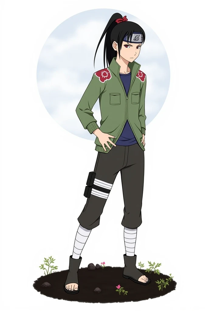 Make a character from Naruto's Nara clan without her headband but with the costume similar to the reference image please