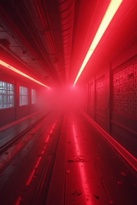 Create a futuristic like environment with red lights almost as if it was on a space ship without any signs of it being in space make it animated don't make red lights completely cover the screen make it more consuming almost make the background Gray make i...