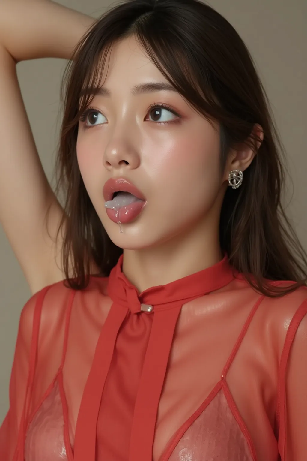  tongue full of saliva that doesn't catch the eye 、Just the Right Length of Tongue That Doesn't Catch Your Eye 32k 8k Super High Definition Masterpiece, well-groomed face, Realistic eyes, High Brightness, Real Eyes,  eyes wide open , as shown in the pictur...