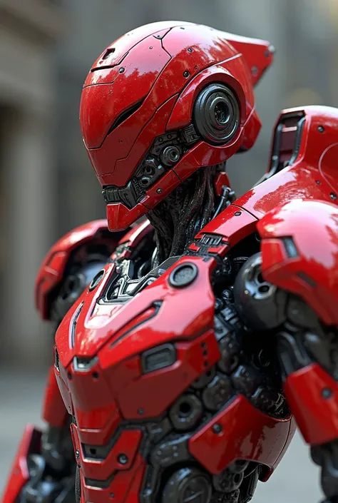 arafed robot with a red and silver body and a red helmet, red mech, full body red mech, rendred in redshift, red shift render, anfas portrait of a mech warrior, portrait of a mech, high-tech red armor, starcraft 2 videogame character, redshift render, red ...