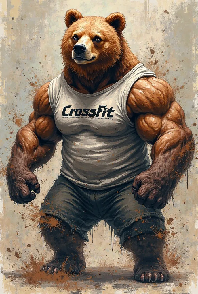 CrossFit gym workout Bear T-shirt illustration design with grunge effect, brush mark and splash art