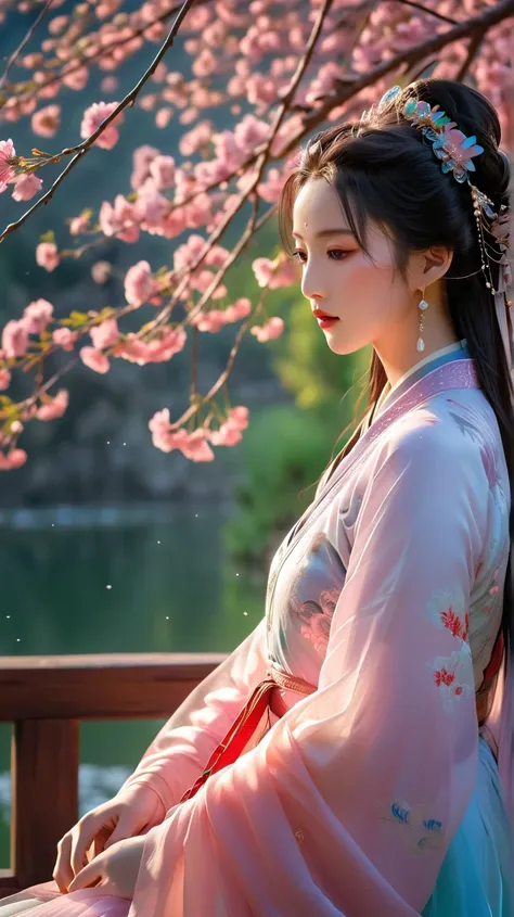  Extremely long-distance lens, highest quality、masterpiece、超High resolution、RAW Photos,A beautiful girl, Perfect face, Pretty Face, Wearing traditional  dress,  textured skin, super detail, 8k.
PHOTOGRAPH of        a captivating and evocative artwork set i...