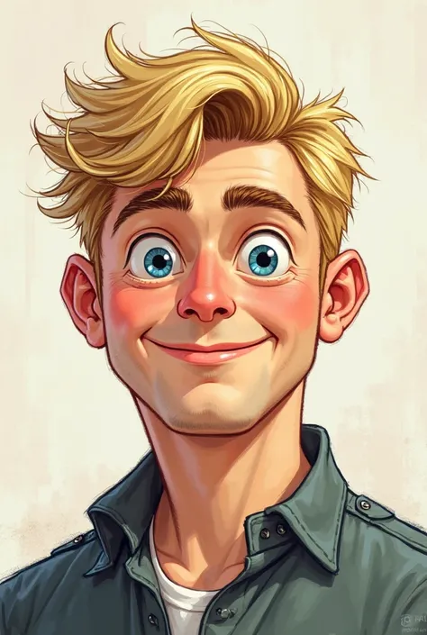 Create the image of a typical blond German, gordo, with blue eyes in the shape of a drawing 