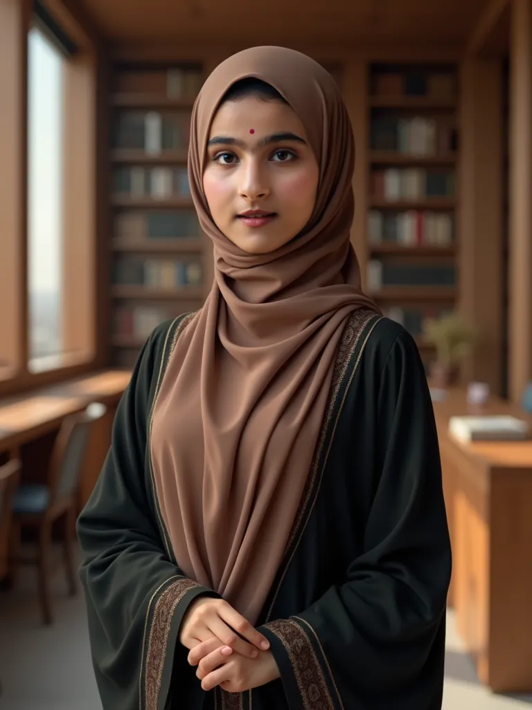 I want a girl wearing hijab with exactly the same facial features to be an Omani lawyer 