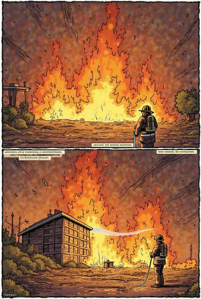 Panel 1:  (Drake's disgusted face)
 
- Caption: Fire Triangle: All elements present
 
- Image: A raging fire with flames reaching high into the sky. The fire is engulfing a building, and smoke billows ominously.
 
Panel 2: (Drake's approving face)
 
- Capt...