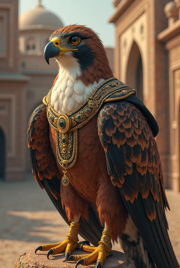 A falcon wearing Islamic clothes