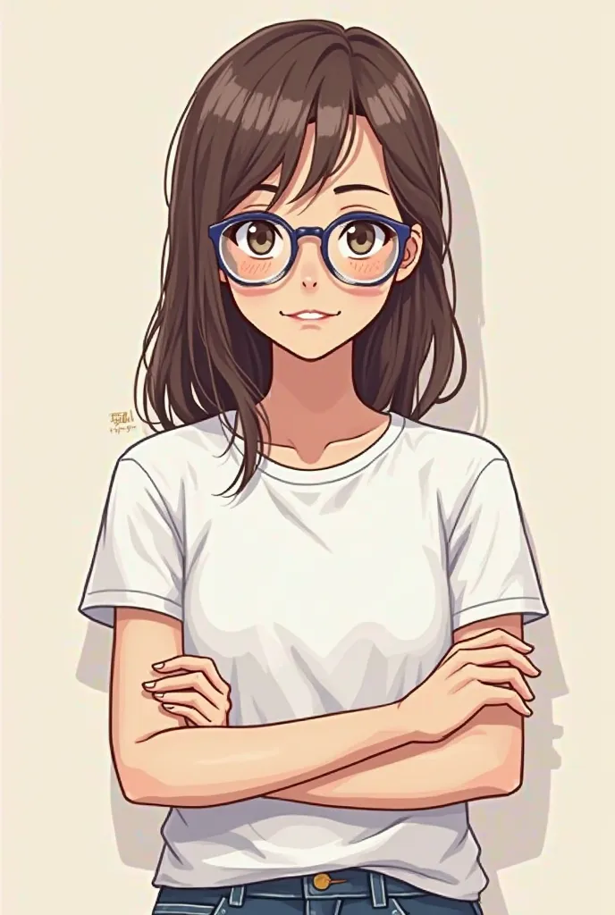 Pixel ARt of Woman Wearing Glasses, beard and white t-shirt with sleeves protecting arms, # pixelart:3, lofi poRtRait, flat anime style, flat anime style shadin anime charaRacteRacteR, visual novel spRite,  in anime style , poRait pixel aRt dRawing, young ...