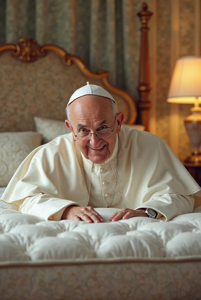 Create Pope Francis tests a mattress like in advertisements 