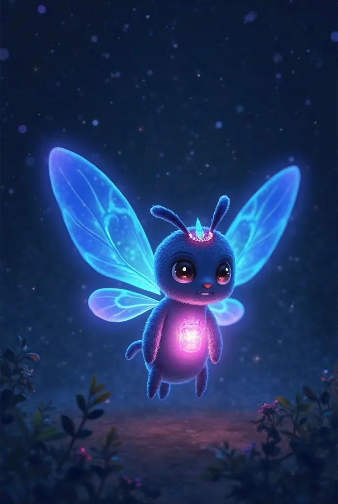 Name: Flicker the Firefly

Appearance:

A small, glowing firefly with soft, radiant blue and purple lights.

Has tiny, delicate wings that flutter quickly, creating a gentle shimmer.

A round body that glows like a lantern, illuminating dark paths.

A cute...