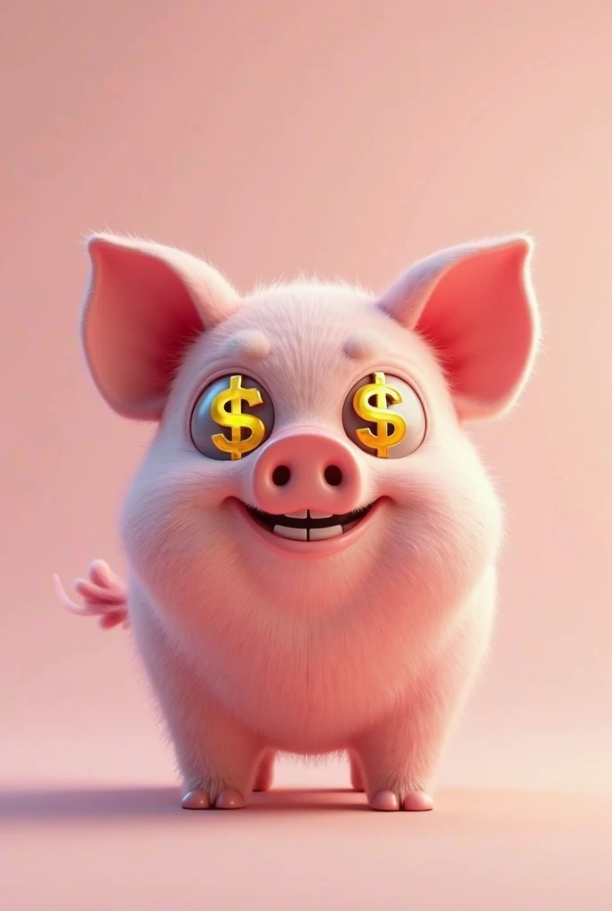 Little piggy with dollar sign eyes in front in 3D animation