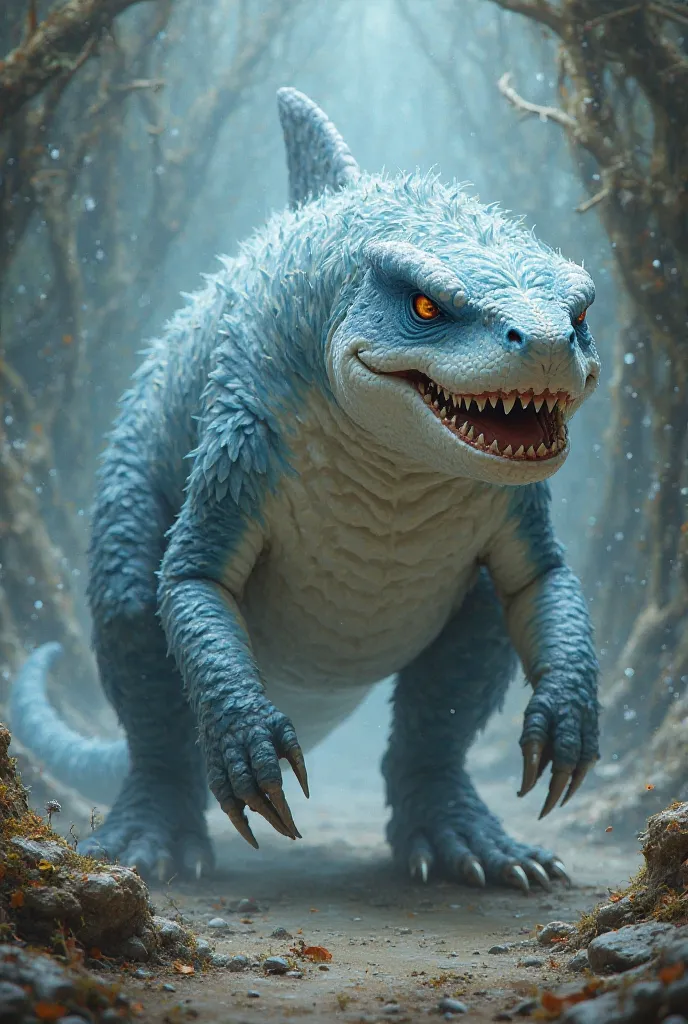 A shark with legs and fur with a light blue back and a white belly that resembles a rex
