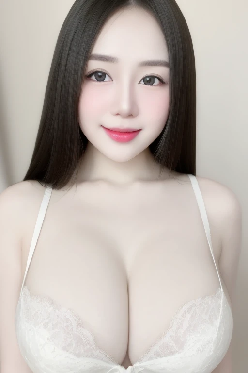 (realistic、masterpiece、Best Quality、8K、highres、high resolution:1.3)、a close up of a woman with a bra, smooth translucent white skin,grin smile, grin, white teeth, japanese goddess, really large bust, pale milky white porcelain skin, blonde goddess, gorgeou...