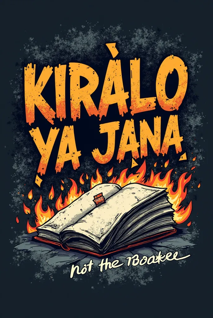 ate a visually striking, high-contrast design for a t-shirt featuring the bold, graffiti-inspired slogan "KIRALO YA JANA" suductanse ovar hyep font with irregular, hand-drawn edges, set against a dark, gritty background with subtle, torn paper textures, ev...