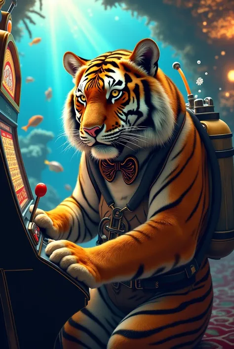 Um tigre a fazer scuba diving e a rodar slots
