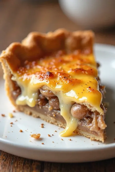 A close up slice of onion and cheese pie on a plate