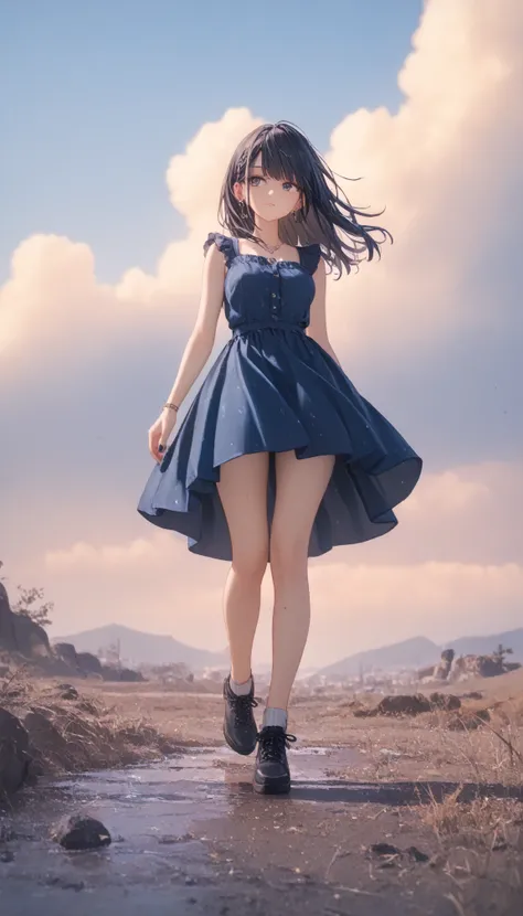 　High Resolution, Highest quality, anatomically correct, textured skin, very detailed, HD model, 1 girl, is falling from the sky、blue sky、Far above、I can see the ground in the distance