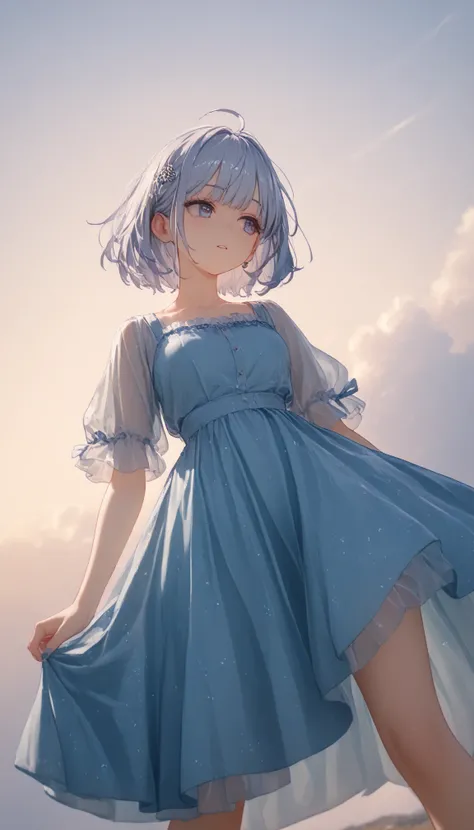 　High Resolution, Highest quality, anatomically correct, textured skin, very detailed, HD model, 1 girl, is falling from the sky、blue sky、Far above、I can see the ground in the distance