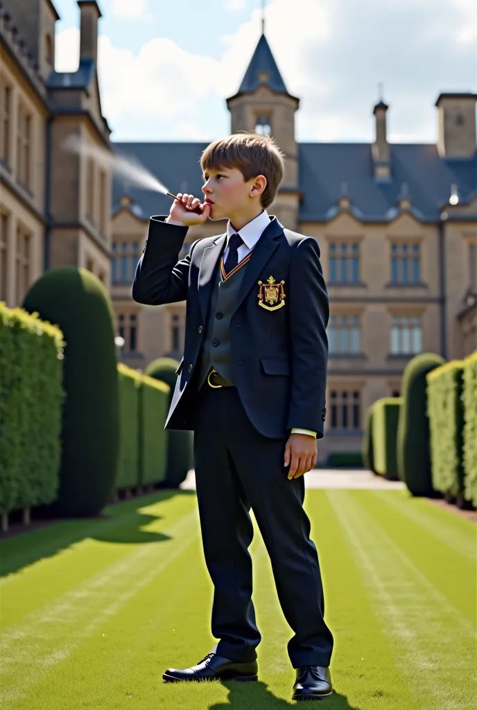 picture of schoolboy spitting evenly in school grounds.