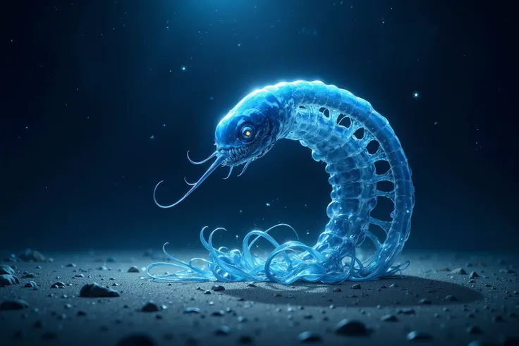 beautiful deep sea　High transparency　Cambrian
Anomalocaris is swimming
Are the Olenoids swimming too
Haplofrentis is swimming too　There are also trilobites
　seabed　sand　Moonlit Night　universe　star　Shine　realistic　 fantastic　like Christian Lassen　realistic　...