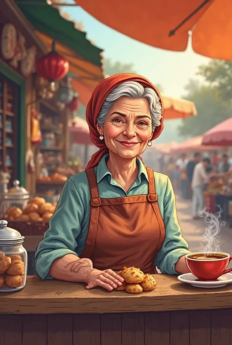 Image of a grandmother selling coffee logo 