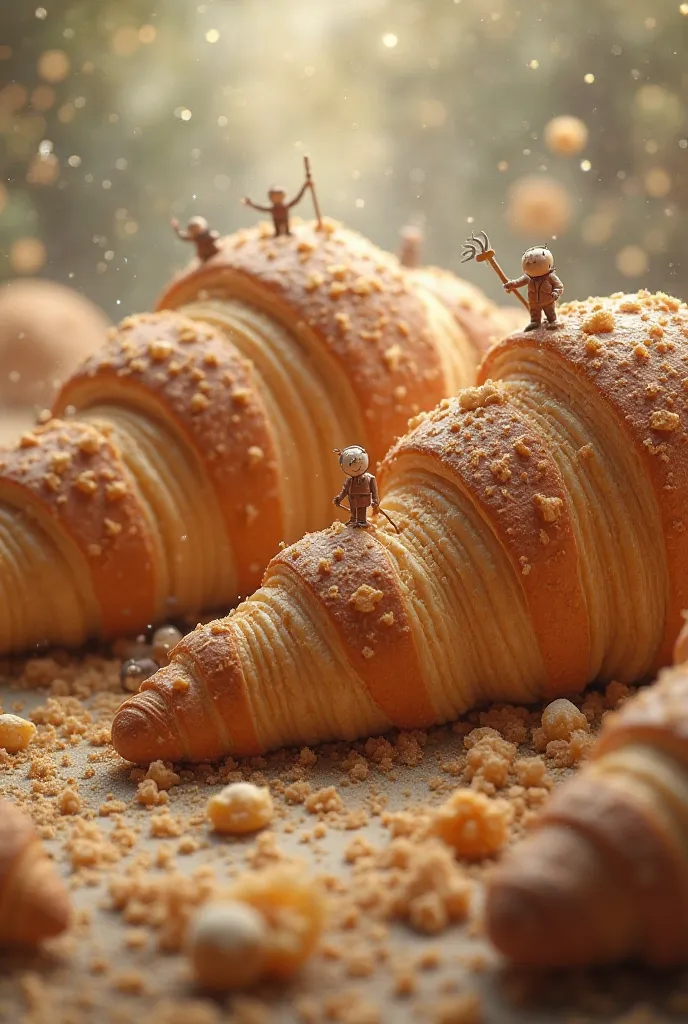 Little people walking on a croissant